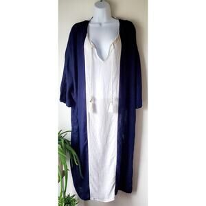 Sigrid Olsen NWT Blue White Striped Long Beach Dress Size XL Beachy Boho Resort